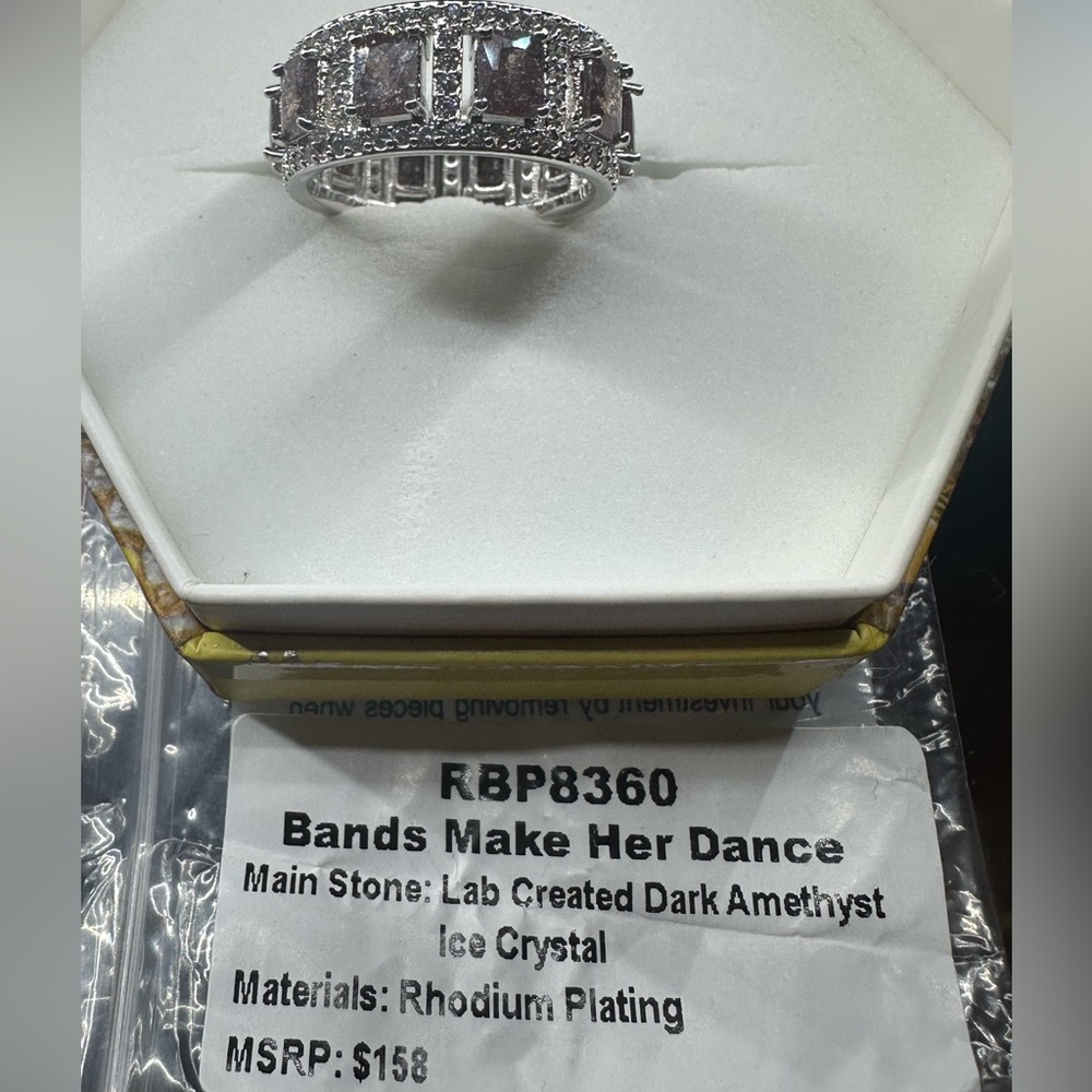 Bands Make Her Dance - Size 8 - Lab Created Dark Amethyst Ice Crystal, Rhodium